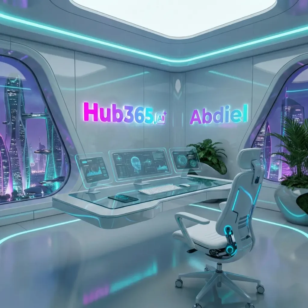 Futuristic office of José Abdiel, a leading figure in web design in Venezuela and the Hub365 AI