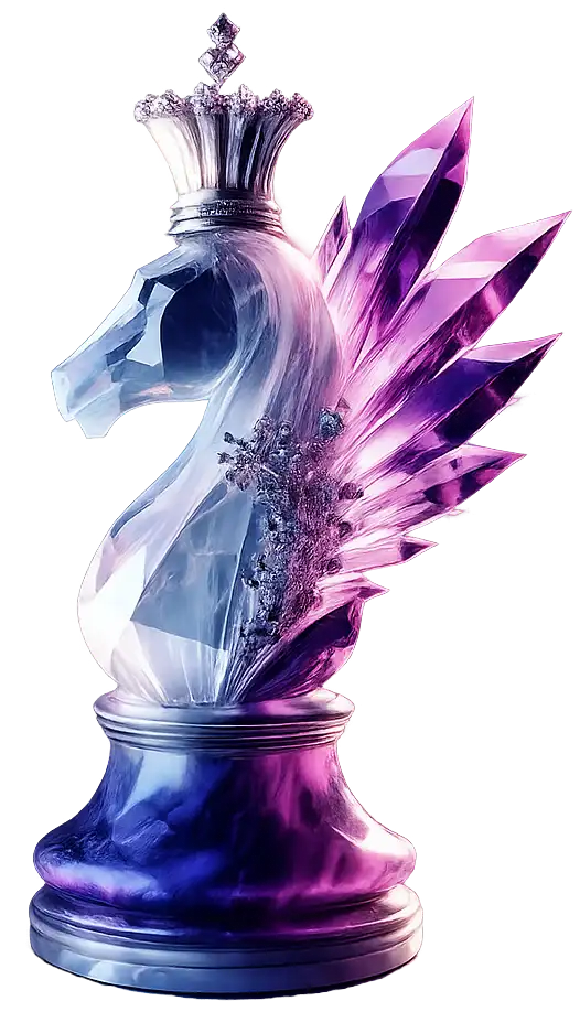 Horce - Caballo Futuristic crystal chess piece symbolizing strategy and intelligence, AI luxury artwork by Jose Abdiel + Hub365 AI for web design. (3)